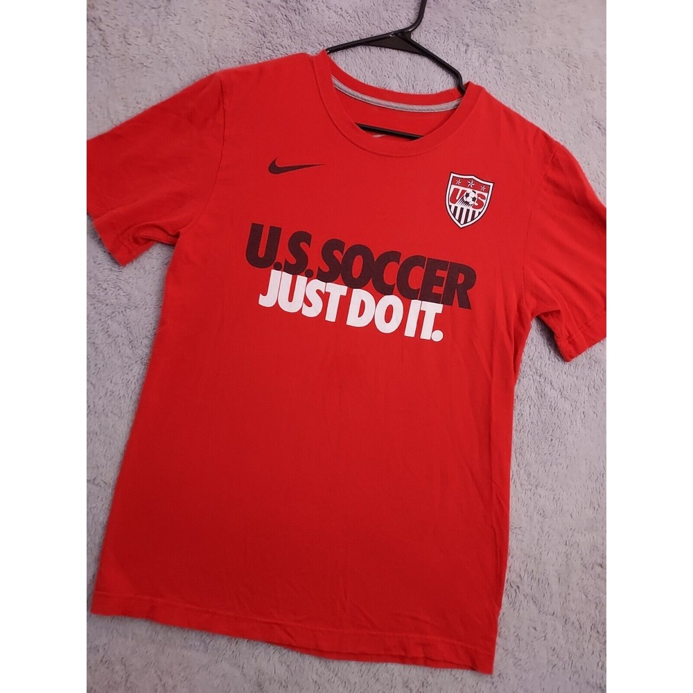 US National Soccer Team Shirt Mens Small Nike USNMT Red Spellout Just Do It Fade